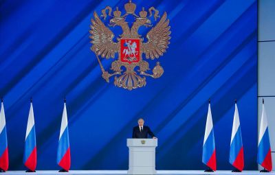 Президент РФ Владимир Путин выступает с ежегодным посланием Федеральному Собранию. Фото: Сергей Карпухин/ТАСС