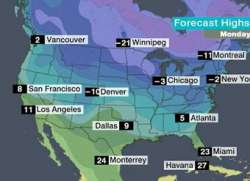 Морозы в США. Карта погоды с сайта cnn.com