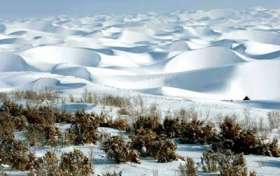 Снег окутал пустыню Такла-Макан. Фото: Газета &quot;Жэньминь Жибао&quot;