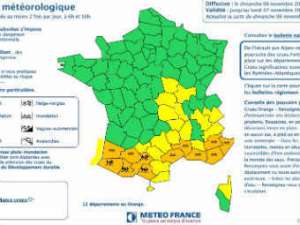 Карта угрозы затоплений. Скриншот с сайта Meteo France