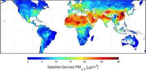 Карта загрязненности воздуха на планете. Фото: sciencedaily.com