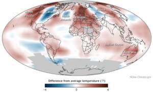  Рост средней температуры воздуха на планете в 2014 году. Изображение: NOAA