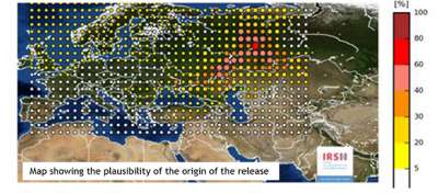 Карта Европы, отражающая наиболее вероятное место выброса рутения. ISRN