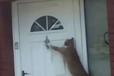 Кошка решила постучать в дверь дома, чтобы ее впустили. Кадр из видео.