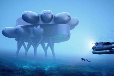 На глубине 18 метров возле острова Кюрасао в Карибском море жить и заниматься исследованиями смогут до двенадцати человек. Фото: fuseproject.com 