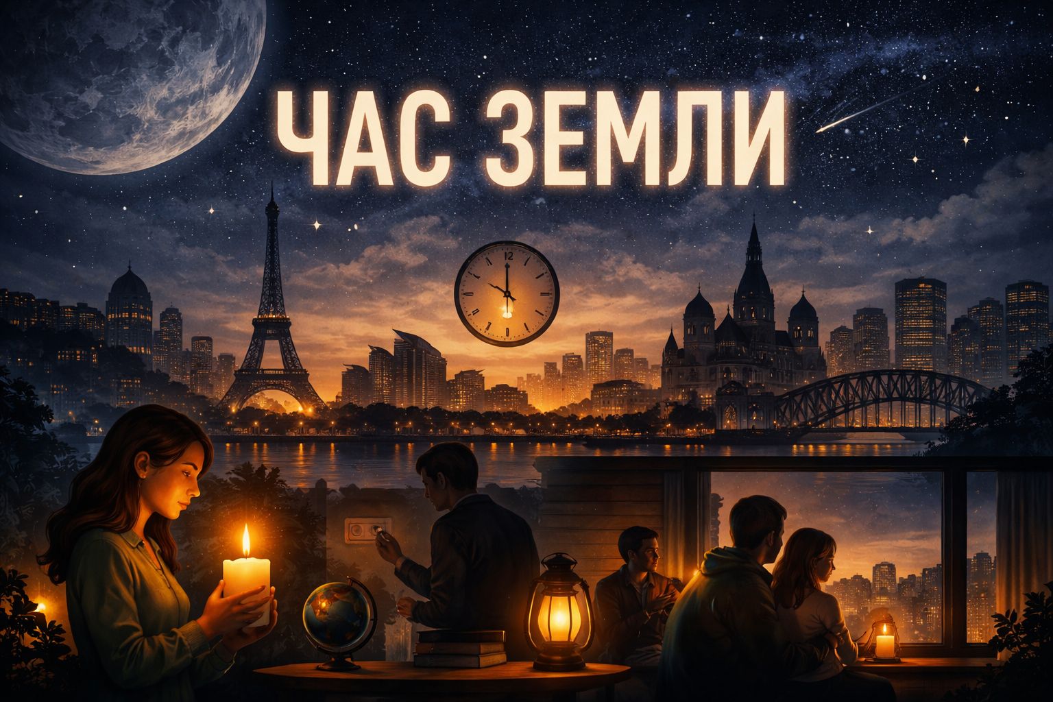Символическое отключение света стало глобальным знаком поддержки окружающей среды. Иллюстрация: ECOportal.su / ИИ