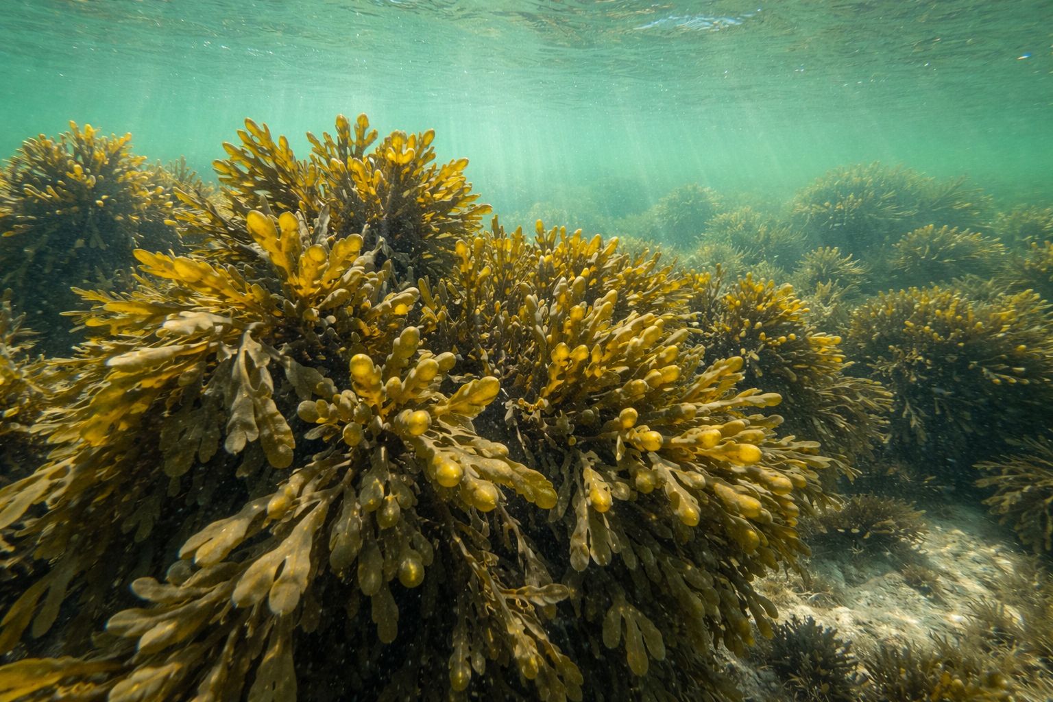 Fucus vesiculosus (фукус пузырчатый). Иллюстрация: ECOportal.su / ИИ