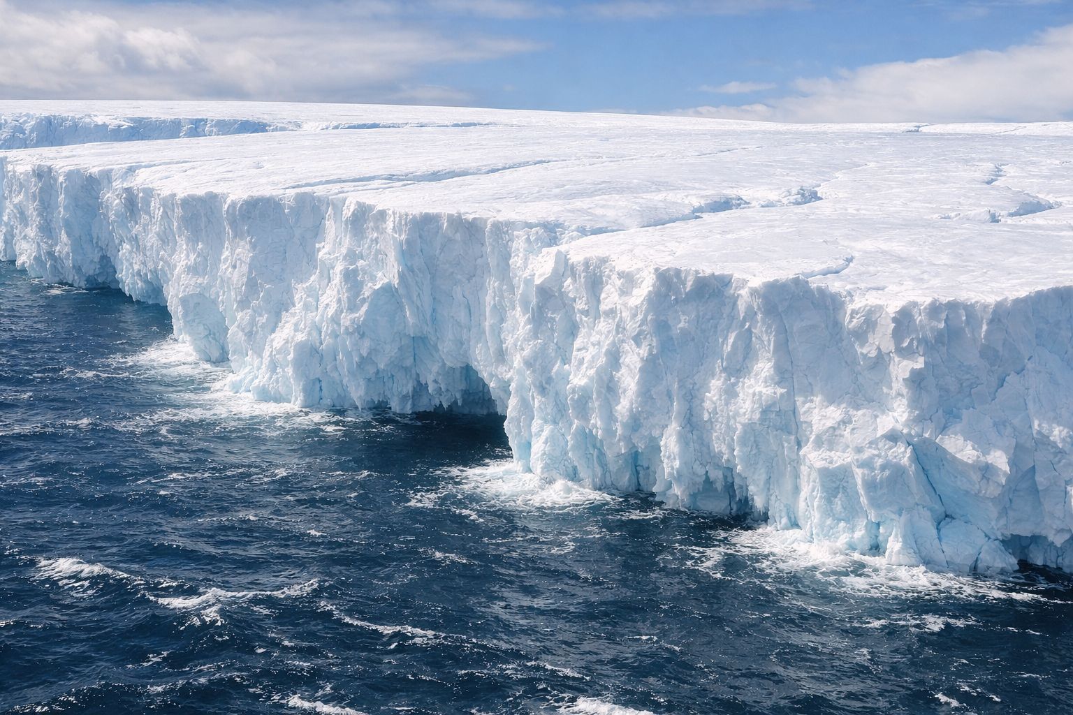 Тёплая вода ускоряет таяние антарктического ледника. Иллюстрация: ECOportal.su / ИИ