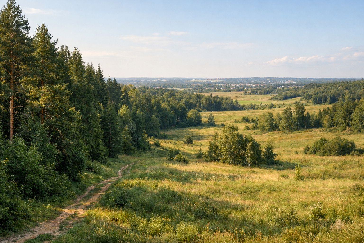 Зелёные массивы на границе города и природы. Иллюстрация: ECOportal.su / ИИ