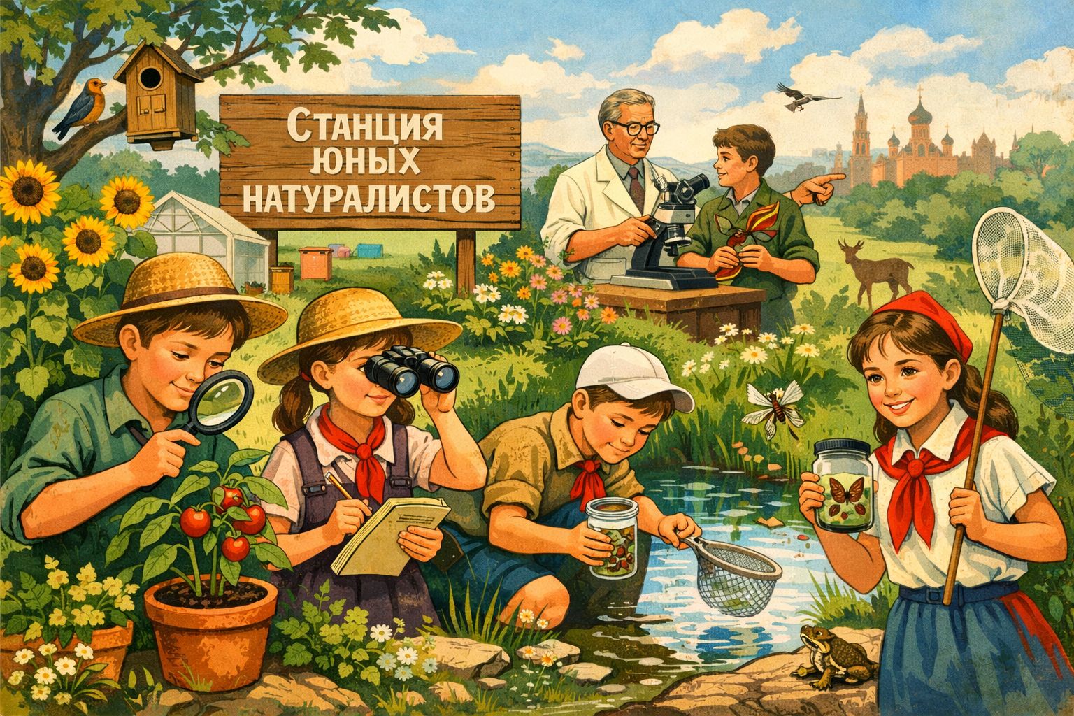 Юннаты не только наблюдают за природными явлениями, но и проводят большую опытническую и исследовательскую работу. Иллюстрация: ECOportal.su / ИИ