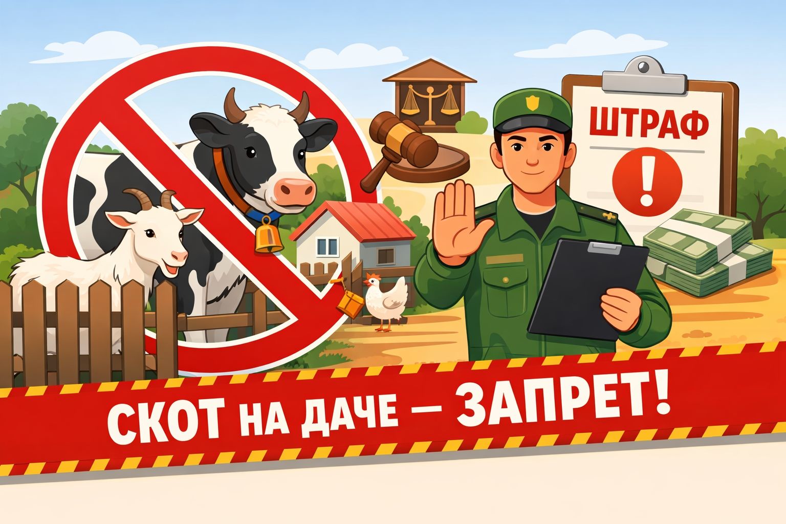 За разведение коров и коз на даче грозят штрафы и изъятие. Иллюстрация: ECOportal.su / ИИ