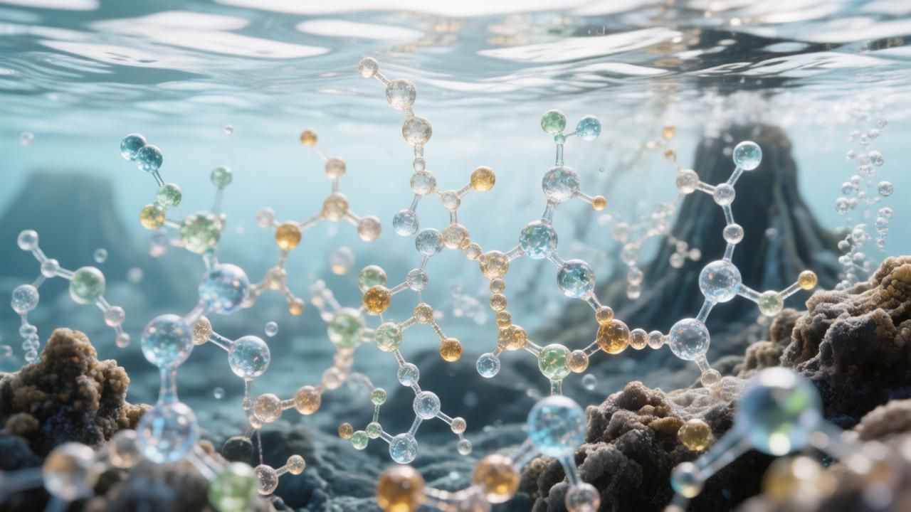 Водная среда как колыбель первых биомолекул. Иллюстрация: ECOportal.su / ИИ