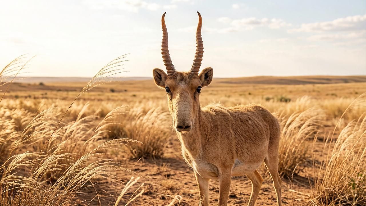 Рост популяции сайгаков меняет их статус в Красной книге. Иллюстрация: ECOprtal.su / ИИ