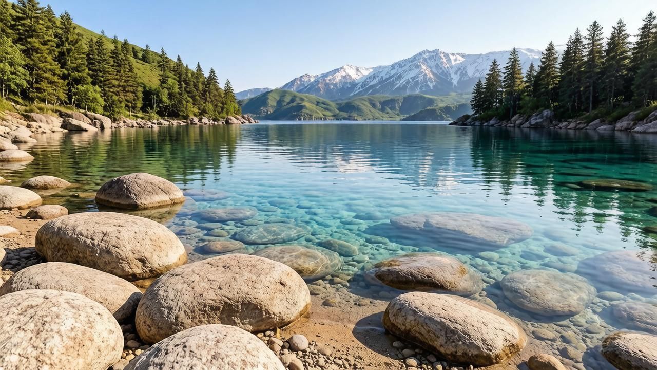 Прозрачная вода Байкала у каменистого берега в летний день. Иллюстрация: ECOportal.su / ИИ