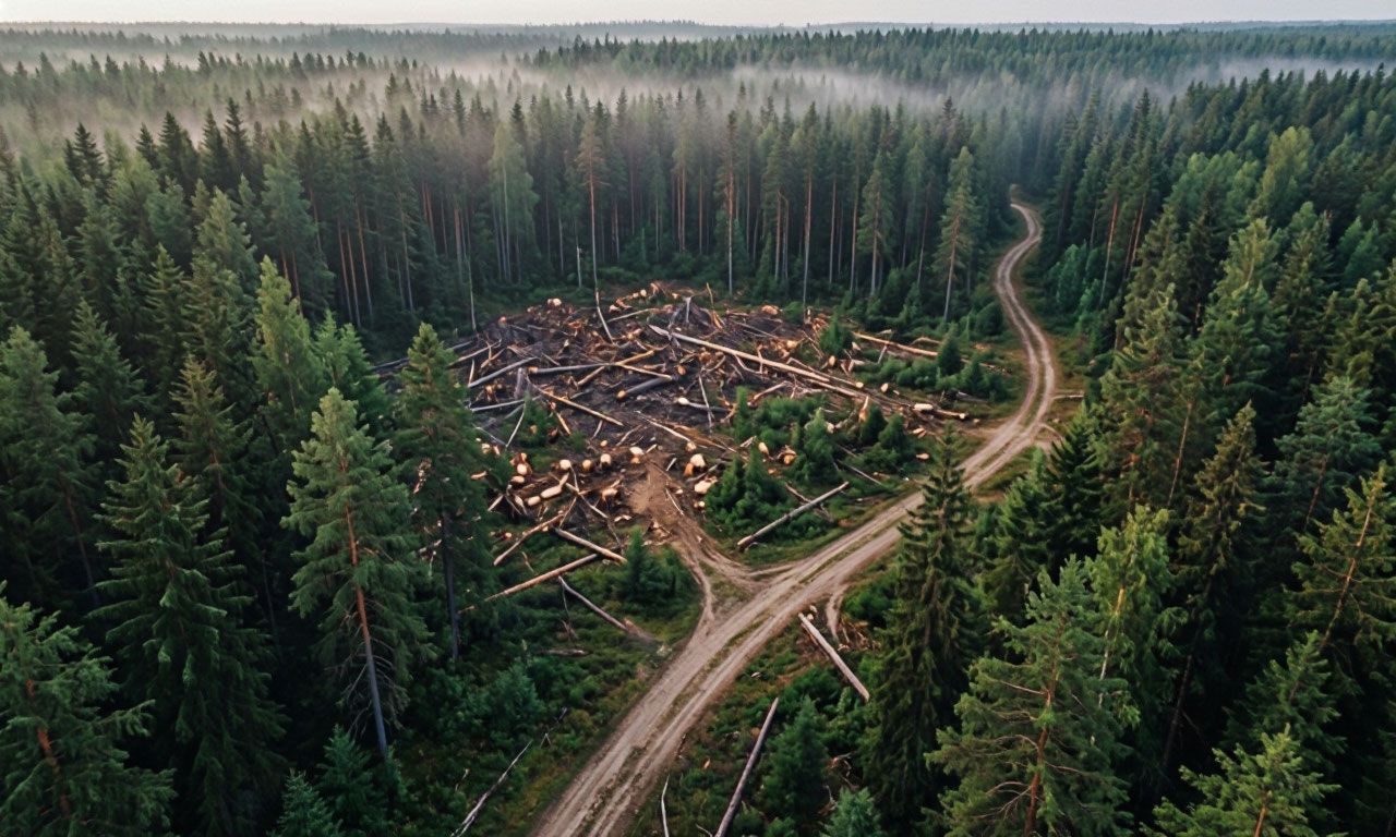 Спутниковый мониторинг помогает выявлять изменения лесного покрова. Иллюстрация: ECOportal.su / ИИ