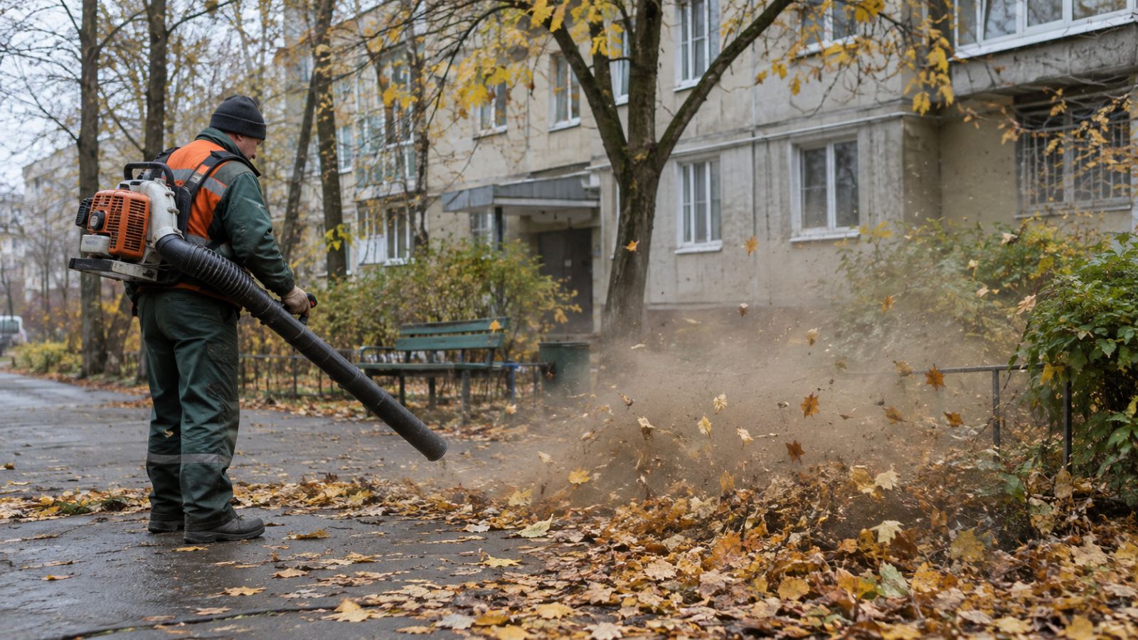 Уборка опавшей листвы. Иллюстрация: ECOportal.su / ИИ