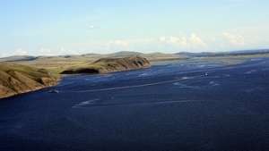Боновые заграждения на реке Енисей для улавливания масляного пятна. Фото: РИА Новости