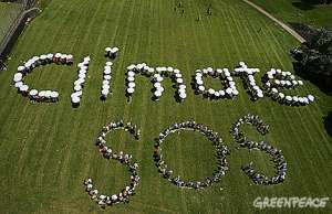 Волонтёры из 19 стран сложили по буквам своё сообщение в Восточном парке Окленда - &quot;Спасите климат&quot;. Фото: Greenpeace