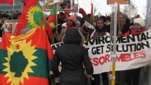 Акция в защиту прав жителей эфиопской провинции Огаден у входа в здание, где проходит климатической саммит ООН в Копенгагене. Фото: РИА Новости
