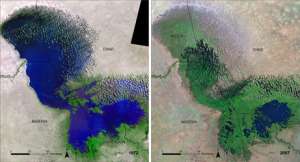 Озеро Чад: раньше и сейчас. Фото: http://climateprogress.org