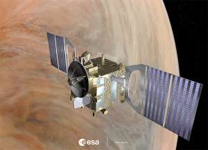 Venus Express на фоне Венеры (иллюстрация ESA).