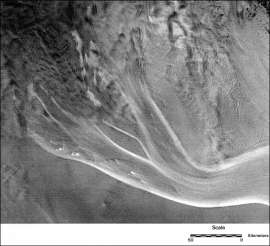 Ледовый поток Уилланса, один из самых изученных в Антарктиде (фото Radarsat Antarctic Mapping Project).