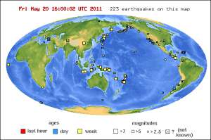 Данные Геологической службы США о землетрясениях на прошлую пятницу.