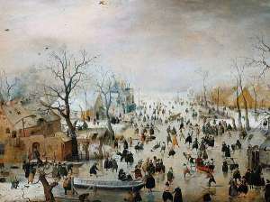 Хендрик Аверкамп (1585–1634). «Зимний пейзаж с конькобежцами».