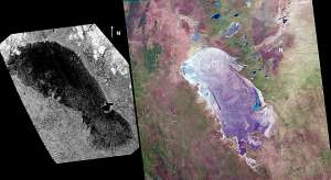 Озеро Онтарио (слева) и солевая впадина Этоша (справа) (изображение NASA / JPL-Caltech и NASA / USGS).