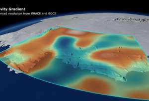  Изменения гравитационного поля в одном из регионов на западе Антарктики с ноября 2009 по июнь 2012 годов ©DGFI/Planetary Visions  Naked Science