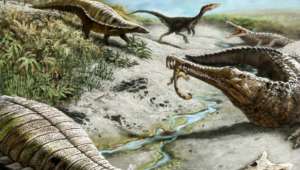 212 миллионов лет назад на юго-западе США преобладали рептилии, предки современных крокодилов, а вот хищных динозавров было мало (иллюстрация Victor Leshyk). &amp;#8232;