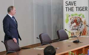 Владимир Путин на пресс-конференции по итогам форума по проблеме сохранения тигра на Земле. Фото: Дмитрий Азаров / «Коммерсантъ»