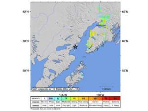 Землетрясение магнитудой 7,1 зафиксировано в воскресенье на юго-западе американского штата Аляска, в 83 км к востоку от города Иламна. Фото: USGS Earthquake Hazards Program