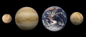 Сравнительные размеры (слева направо) Меркурия, Венеры, Земли и Марса. Фото: NASA/www.nasa.gov