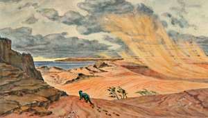 Художественное изображение пустыни раннего триаса. Иллюстрация Wikimedia Commons/E. Fraas, Erik Jaeger.