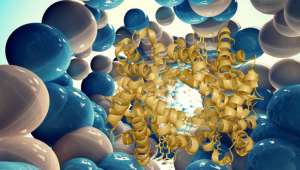 Cхематичный белок, окружённый наночастицами. Иллюстрация с сайта ИТМО.